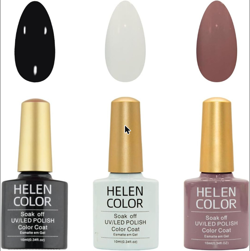 Foto do produto HELEN COLOR Kit 3 Esmaltes em Gel (Básicos) — R$ 39,99
