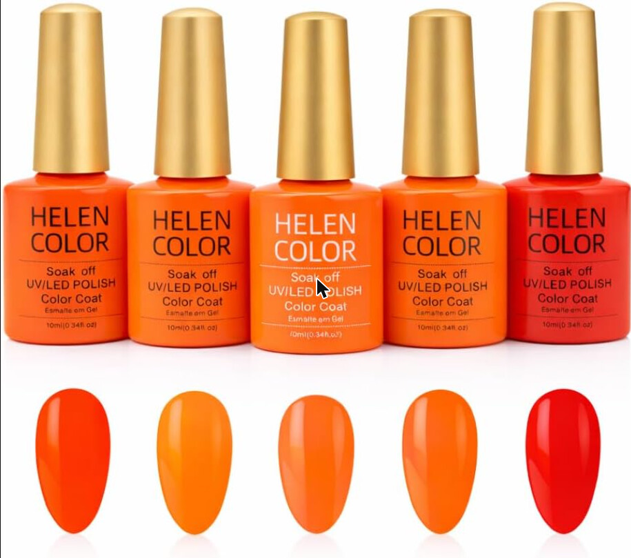 Foto do produto HELEN COLOR Kit 5 Esmaltes em Gel (Laranja/Vermelho) — R$ 59,99